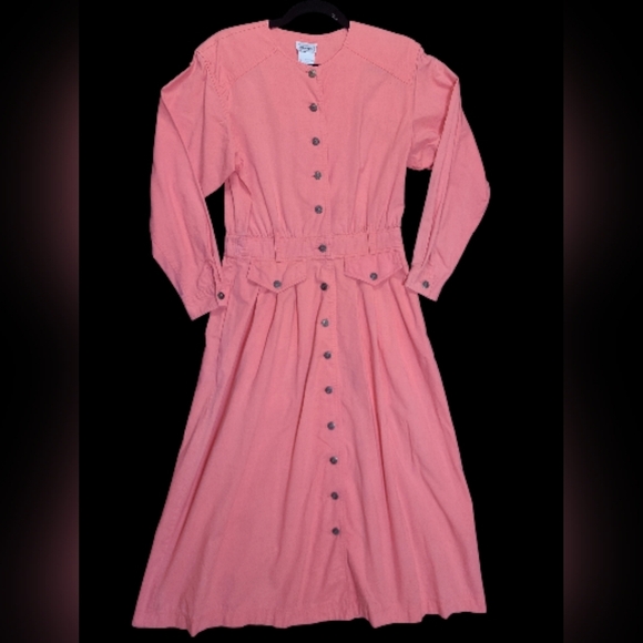 Impromtu Dresses & Skirts - Impromtu Vintage Long Sleeve Pink Button-Up Dress 100% Cotton Size 6p
